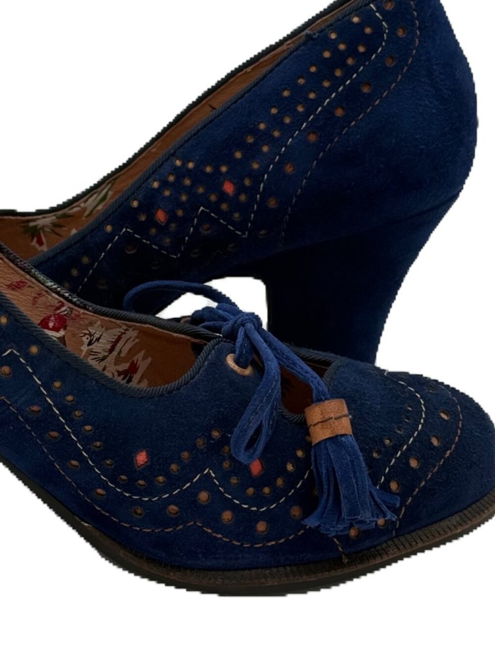 Miss L-FIRE Navy Suede Perforated Tassel Mary Jane Block Heels Size 38 - Picture 4 of 9